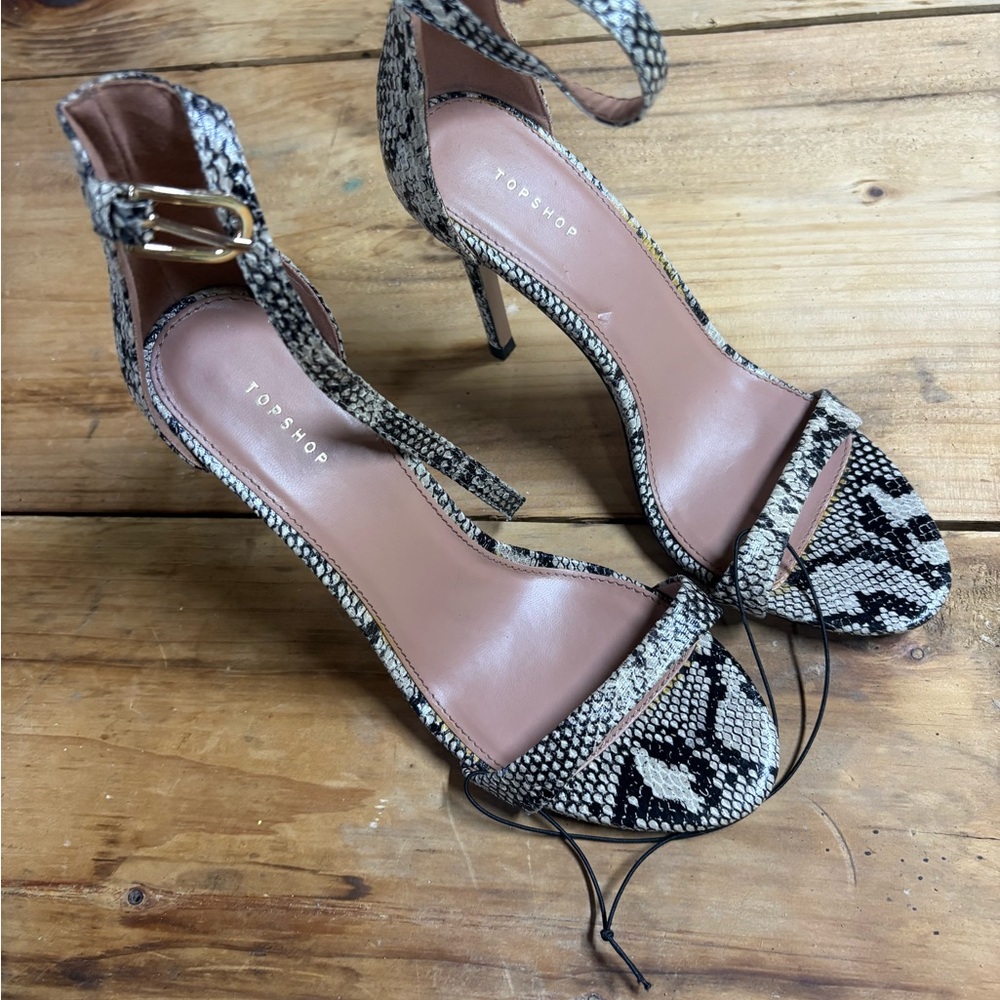 Topshop Snake Print Heels in Black and Cream